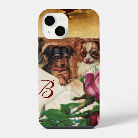 DRIE HONDSJES MET ROZEN MONOGRAM iPhone HOESJE (Achterkant)