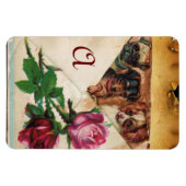 DRIE HONDSJES MET ROZEN  MONOGRAM MAGNEET (Horizontaal)