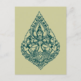 DRIE HOOFDBUDDHA PRAYLAO, THAI EN CAMBODIA BRIEFKAART