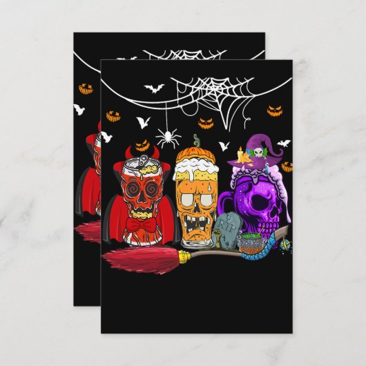 Drie horrorglazen van bier Halloween schedel kostu Kaart (Voorkant / Achterkant)