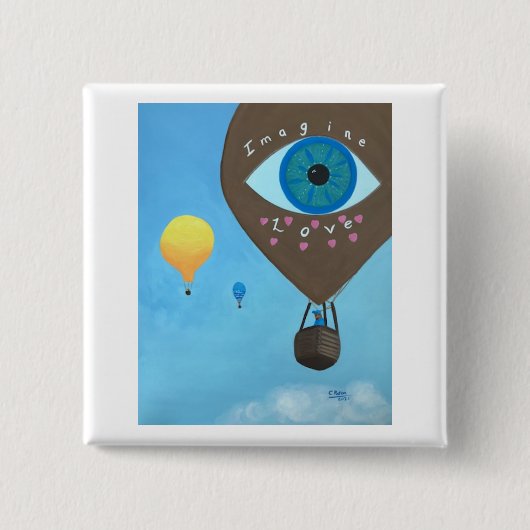 Drie Hot Air-ballonnen Imagine Love-Buttonnen Vierkante Button 5,1 Cm (Voorkant)