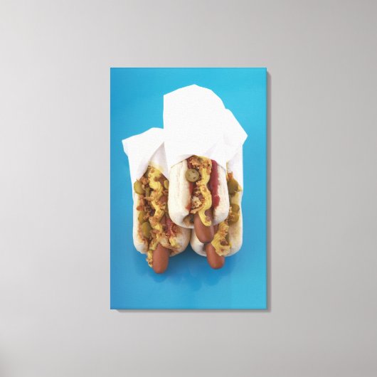 Drie hotdogs in bundels canvas afdruk (Voorkant)