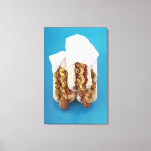 Drie hotdogs in bundels canvas afdruk