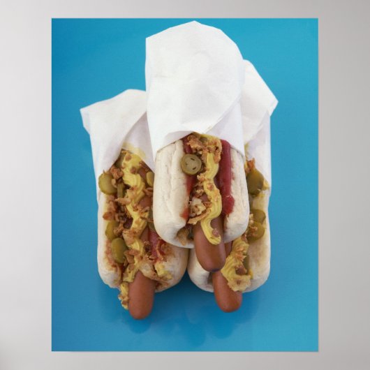 Drie hotdogs in bundels poster (Voorkant)