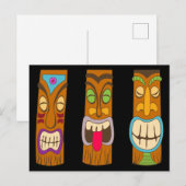 Drie houten Tiki beelden, grappig zwart Briefkaart (Voorkant / Achterkant)