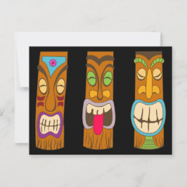Drie houten Tiki beelden, grappig zwart Briefkaart