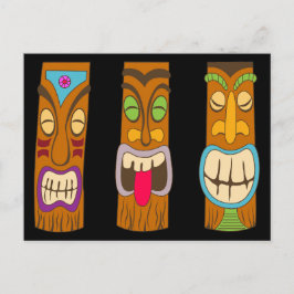 Drie Houten Tiki-Beelden, Grappig Zwart Briefkaart