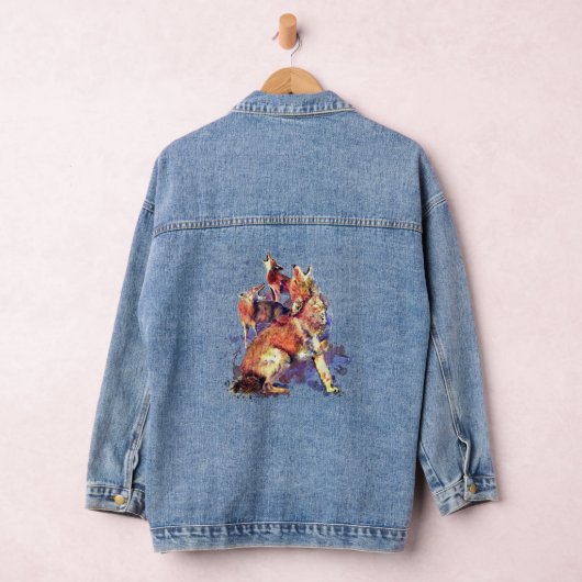 Drie Howling Coyote Wildlife Dier Natuur Kunst Denim Jacket (Hangar)