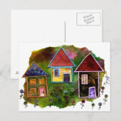 Drie Huis Collage met Bloemen Briefkaart (Voorkant / Achterkant)