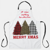 Drie humoristische geruite kerstbomen schort (Voorkant)