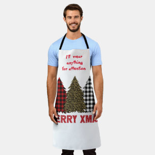 Drie humoristische geruite kerstbomen schort