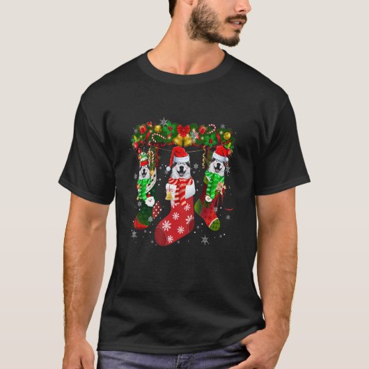 Drie Husky In Soks Kerstmis Kerstmuts T-shirt (Voorkant)