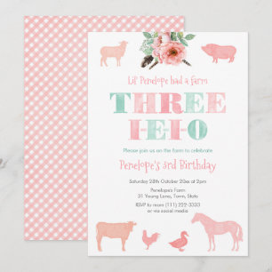 DRIE-IEIO, Oude MacDonald Meisje 3e Verjaardagsfee Kaart