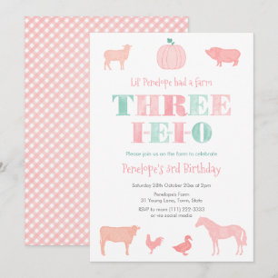 DRIE-IEIO roze pompoen 3e verjaardagsfeestje Kaart
