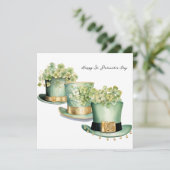 Drie Ierse St Patrick's Day Leprechaun Petten Kaart (Staand voorkant)