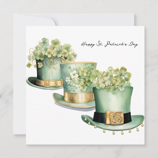 Drie Ierse St Patrick's Day Leprechaun Petten Kaart (Voorkant)