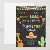 Drie-iesta fista meisjes verjaardagsuitnodiging. kaart (Voorkant / Achterkant)