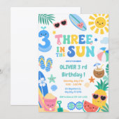 Drie in de Zon Jongen Tropisch Drie Verjaardag Kaart (Voorkant / Achterkant)
