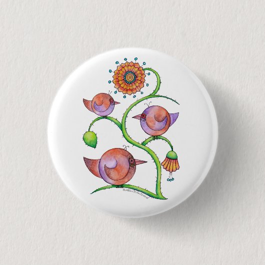 'Drie in een boom' vogels Ronde Button 3,2 Cm (Voorkant)