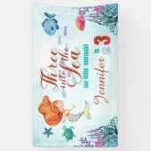 Drie in het Zee Zeemeermin Meisjes 3e Verjaardag Spandoek (Verticaal)