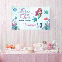 Drie in het Zee Zeemeermin Meisjes 3e Verjaardag Spandoek