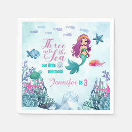 Drie in het Zee Zeemeermin Thema 3e verjaardagsdee Servet