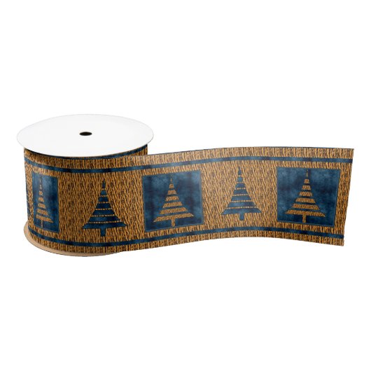 Drie-inch tijgerprint met blauwe kerstbomen satijnen lint (Spoel)