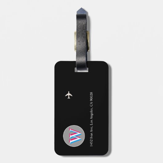 Drie Initiaal Lagen W (bewerkbaar) zwart Bagagelabel (Achterkant verticaal)