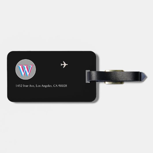 Drie Initiaal Lagen W (bewerkbaar) zwart Bagagelabel (Achterkant horizontaal)