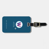 Drie Initiaal van Lagen W (editable) Blauw Bagagelabel (Voorkant horizontaal)