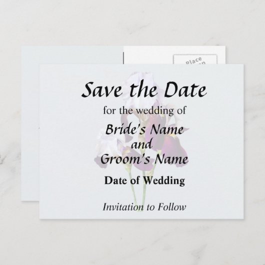 Drie Irissen in Schakeringen van Magenta Aankondigingskaart (Voorkant / Achterkant)