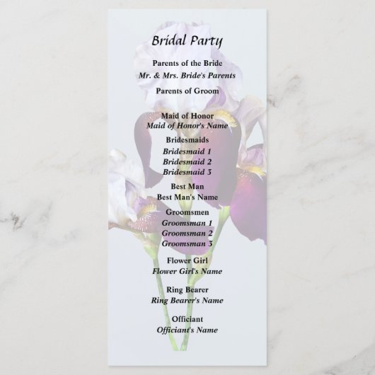 Drie Irissen in Schakeringen van Magenta Programmakaart (Achterkant)