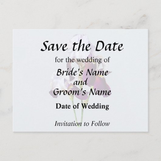 Drie irissen in tinten magenta aankondigingskaart (Voorkant)