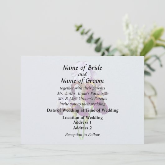 Drie irissen in tinten magenta kaart (Staand voorkant)