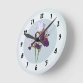 Drie irissen in tinten van magenta ronde klok (Hoek)