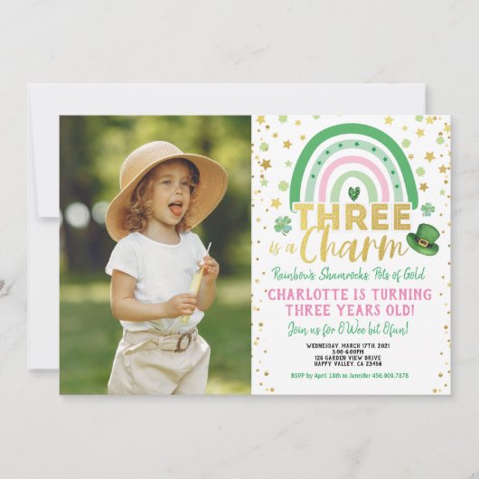Drie is een Charm 3rd Birthday St Patrick's foto I Kaart (Voorkant)