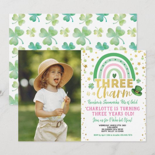 Drie is een Charm 3rd Birthday St Patrick's foto I Kaart (Voorkant / Achterkant)
