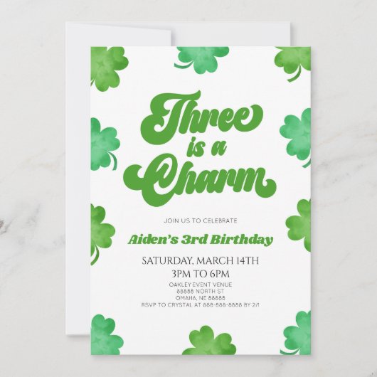 Drie is een charme groene klaver 3e verjaardag fee kaart (Voorkant)