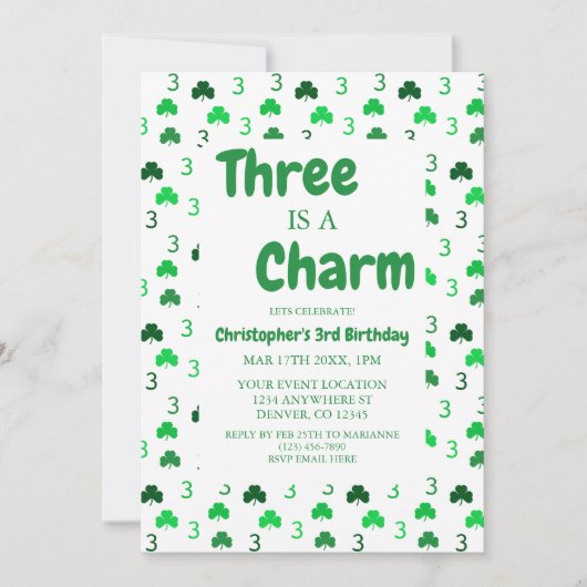 Drie is een charme St Patrick's Day 3e verjaardag Kaart (Voorkant)