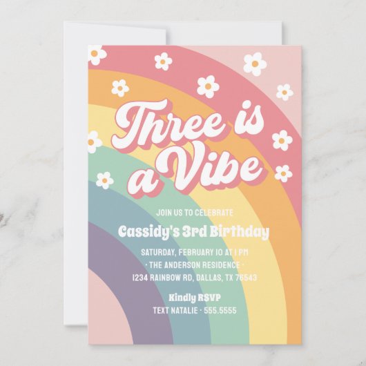 Drie is een Vibe 70s Rainbow Daisy 3e verjaardag Kaart (Voorkant)