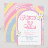Drie is een Vibe Groovy, Retro Meisje Pastelkleure Kaart (Voorkant / Achterkant)