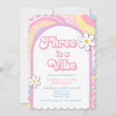 Drie is een Vibe Groovy, Retro Meisje Pastelkleure Kaart (Voorkant)