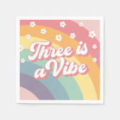 Drie is een Vibe Retro 70s Rainbow Daisy verjaarda Servet (Voorkant)