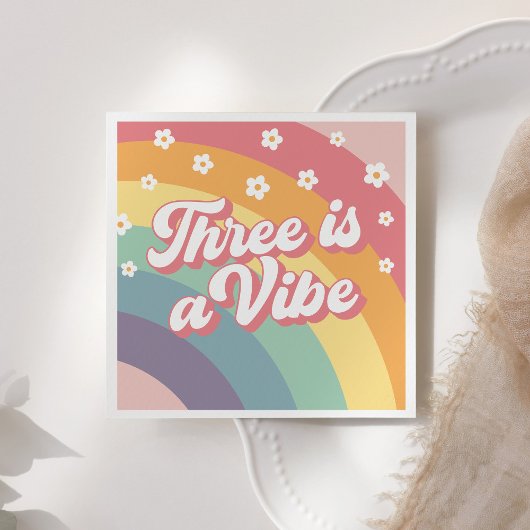 Drie is een Vibe Retro 70s Rainbow Daisy verjaarda Servet