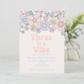 Drie is een Vibe Retro Bloem 3e verjaardag Kaart (Staand voorkant)