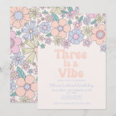 Drie is een Vibe Retro Bloem 3e verjaardag Kaart (Voorkant / Achterkant)