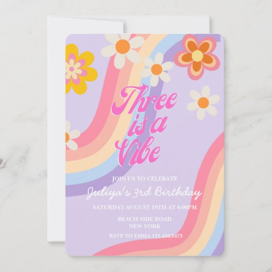 Drie is een vibe Retro Rainbow 3e verjaardag Kaart (Voorkant)