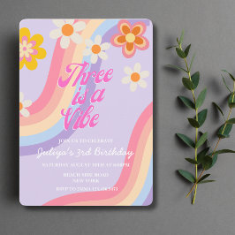 Drie is een vibe Retro Rainbow 3e verjaardag Kaart