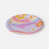 Drie is een vibe Retro Rainbow 3e verjaardag Papieren Bordje (Gekanteld)