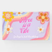 Drie is een vibe Retro Rainbow 3e verjaardag Spandoek (Horizontaal)